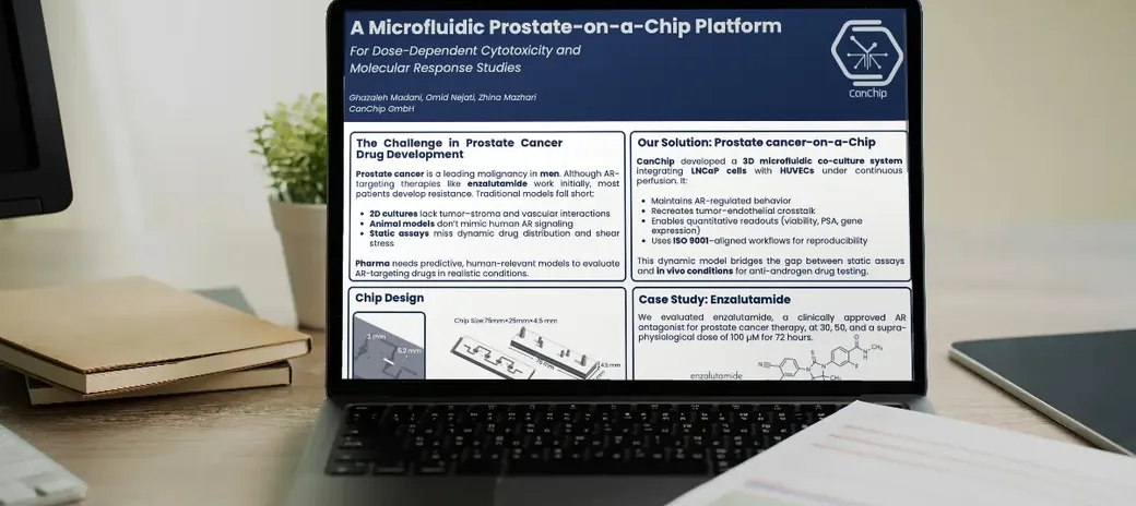 The Prostate-on-a-Chip study poster open on a laptop